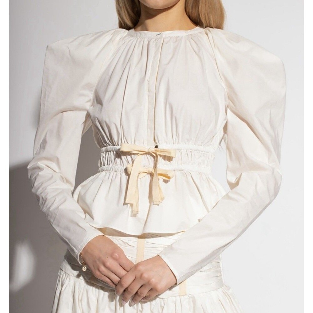 Ulla Johnson Edena Blouse Bone Color White Long Sleeve Bow Button Up Size 2 NEW